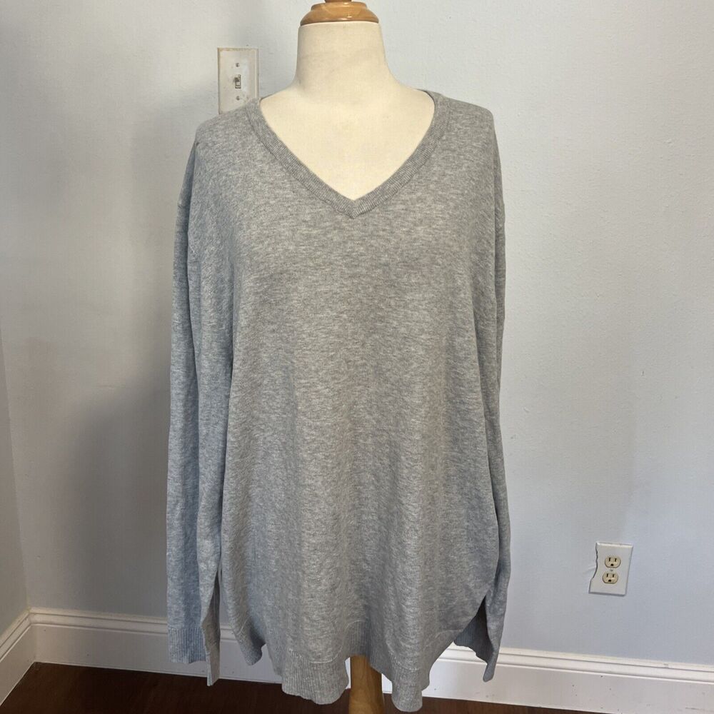 Alfani Mens Regular‎ Fit Gray Heather V-neck Long Sleeve Sweater XXL